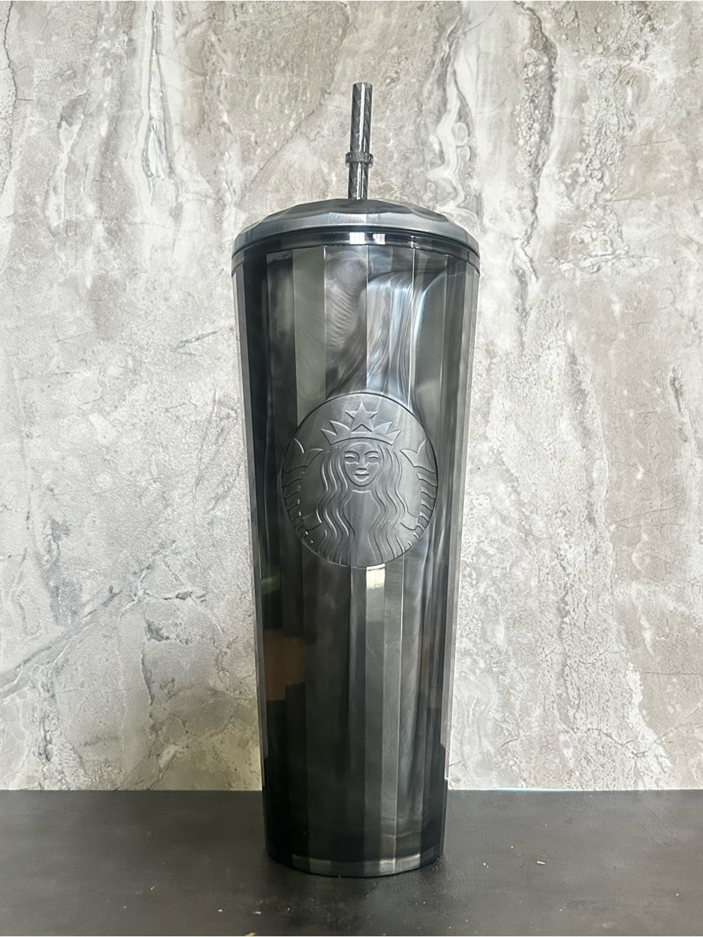Starbucks Black Marble Acrylic Tumbler with Straw
